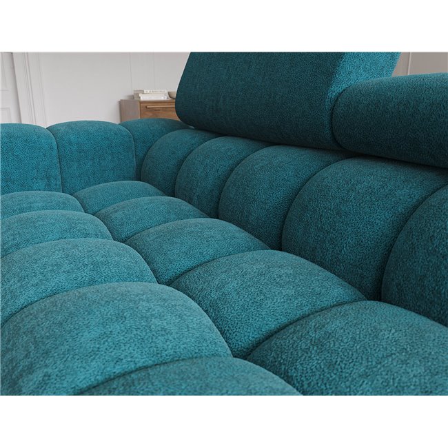 Corner sofa Elferlo R, sleeping function, Amore 40, boucle, blue, H93x285x181cm
