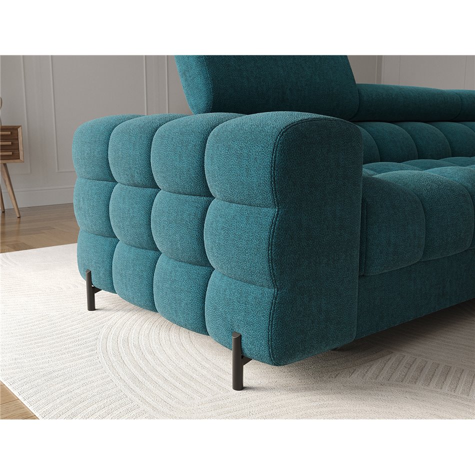 Corner sofa Elferlo R, sleeping function, Amore 40, boucle, blue, H93x285x181cm