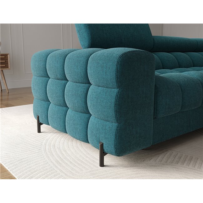 Corner sofa Elferlo R, sleeping function, Amore 40, boucle, blue, H93x285x181cm