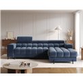 Corner sofa Elferlo R, sleeping function, Aura 40, velvet, blue, H93x285x181cm