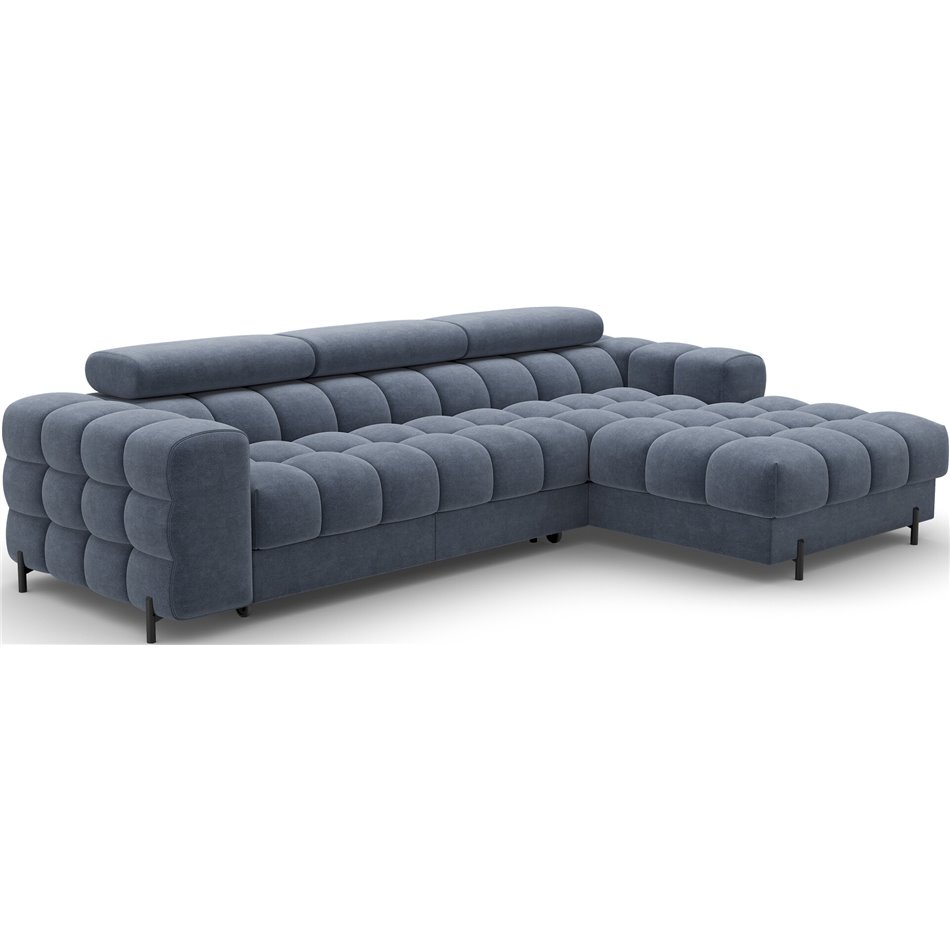 Corner sofa Elferlo R, sleeping function, Aura 40, velvet, blue, H93x285x181cm