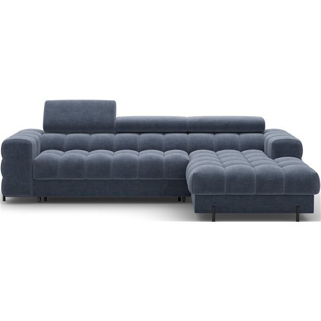 Corner sofa Elferlo R, sleeping function, Aura 40, velvet, blue, H93x285x181cm