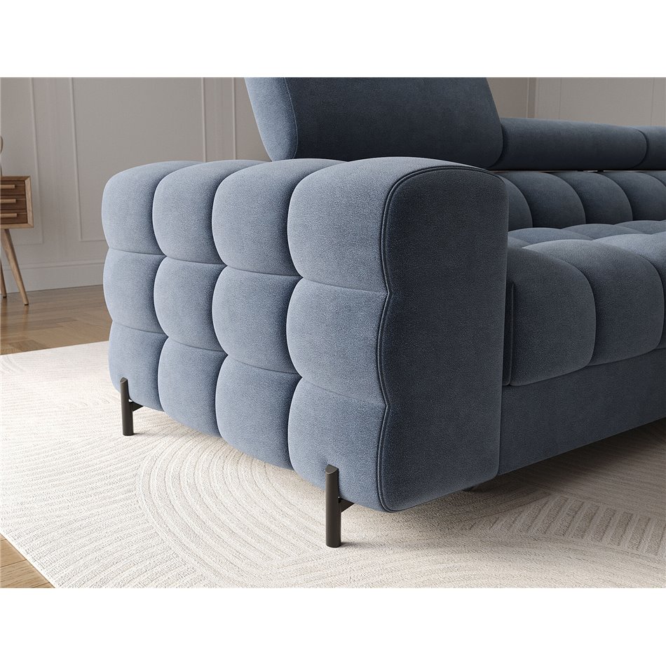 Corner sofa Elferlo R, sleeping function, Aura 40, velvet, blue, H93x285x181cm