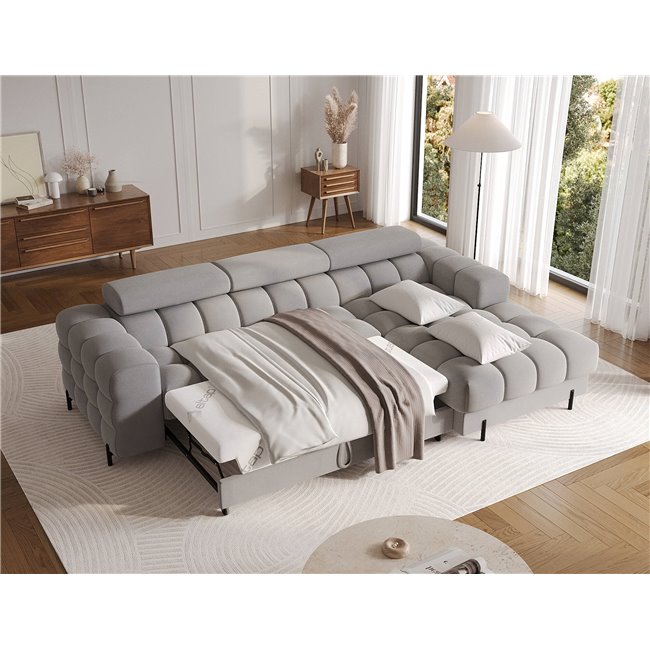 Corner sofa Elferlo R, sleeping function, Sola 04, grey, H93x285x181cm