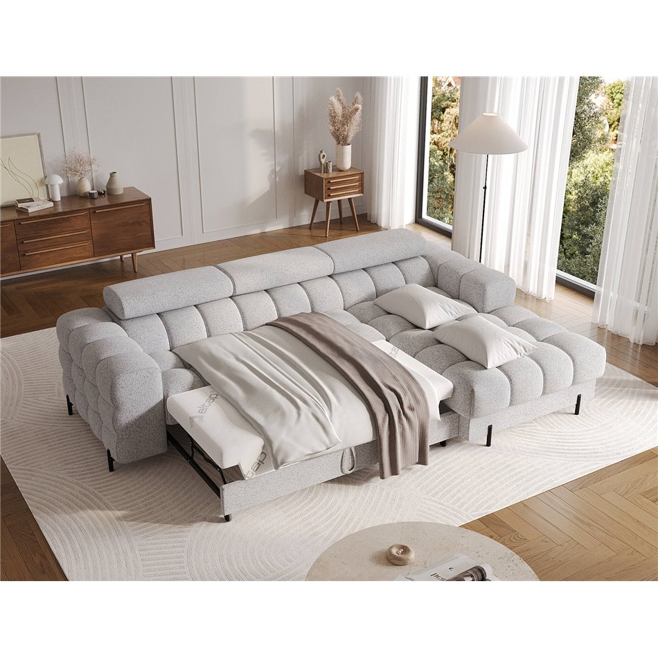Corner sofa Elferlo R, sleeping function, Pellerito 03, grey, H93x285x181cm