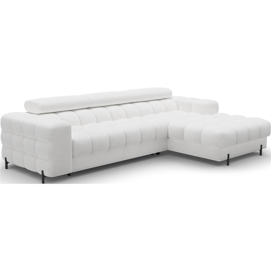 Corner sofa Elferlo R, sleeping function, Royal 01, boucle, white, H93x285x181cm