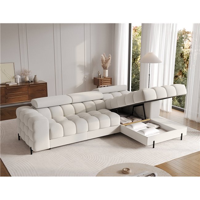 Corner sofa Elferlo R, sleeping function, Royal 01, boucle, white, H93x285x181cm