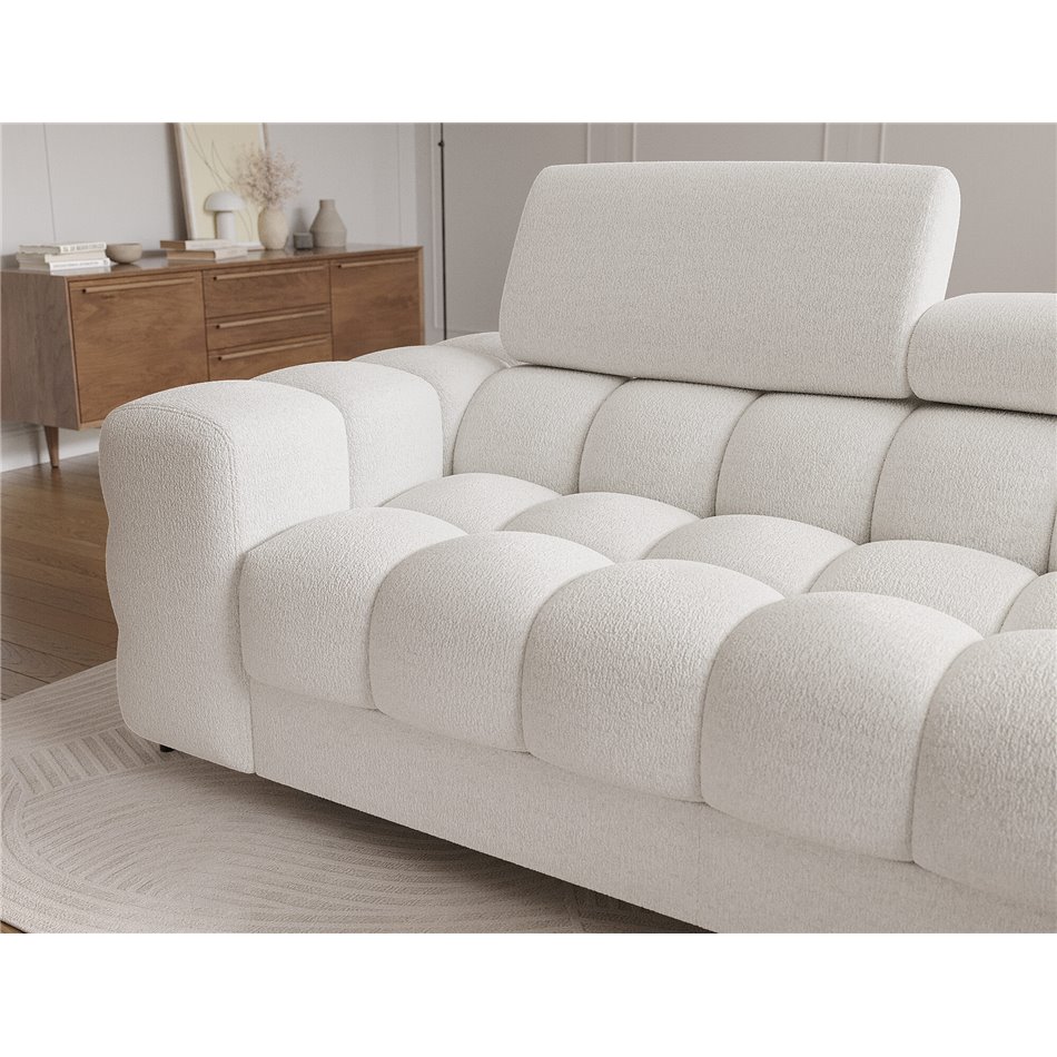 Corner sofa Elferlo R, sleeping function, Royal 01, boucle, white, H93x285x181cm