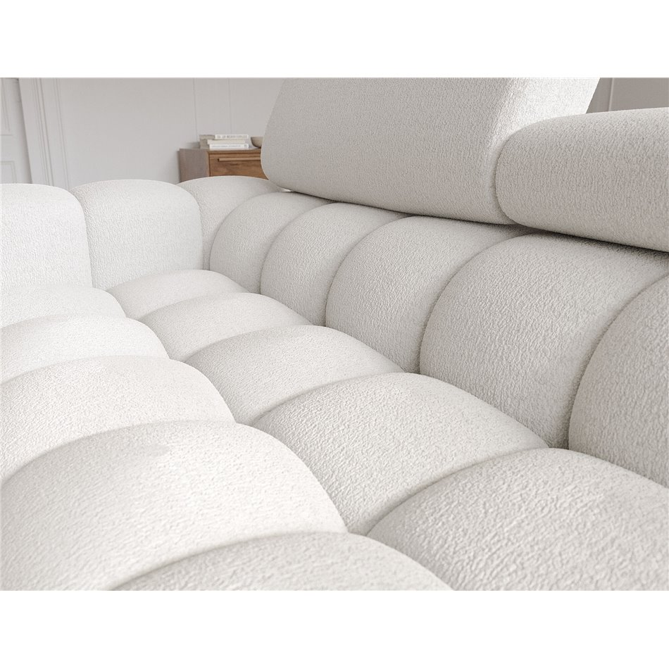 Corner sofa Elferlo R, sleeping function, Royal 01, boucle, white, H93x285x181cm