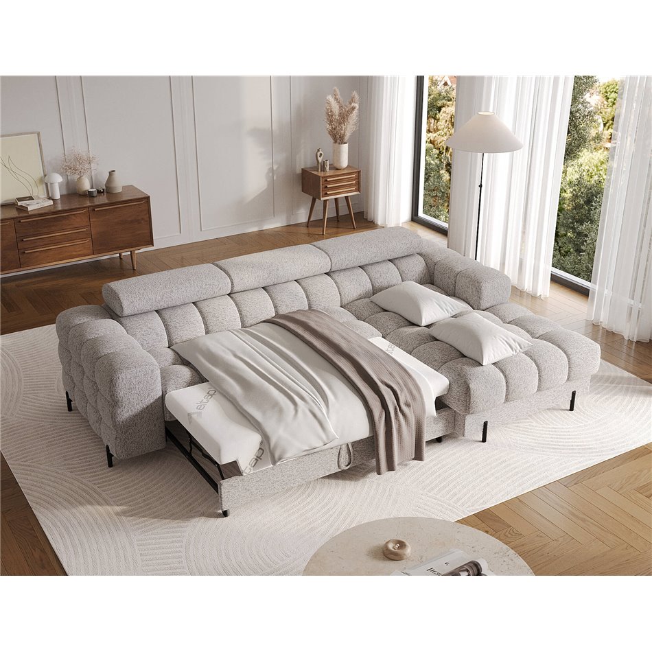 Corner sofa Elferlo R, sleeping function, Pellerito 20, grey, H93x285x181cm