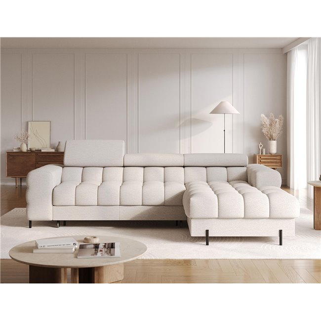 Corner sofa Elferlo R, sleeping function, Royal 18, boucle, beige, H93x285x181cm