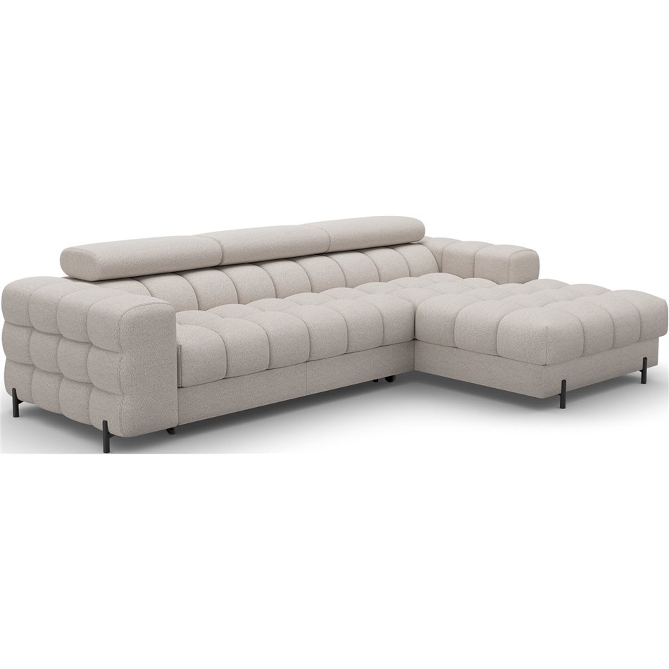 Corner sofa Elferlo R, sleeping function, Royal 18, boucle, beige, H93x285x181cm