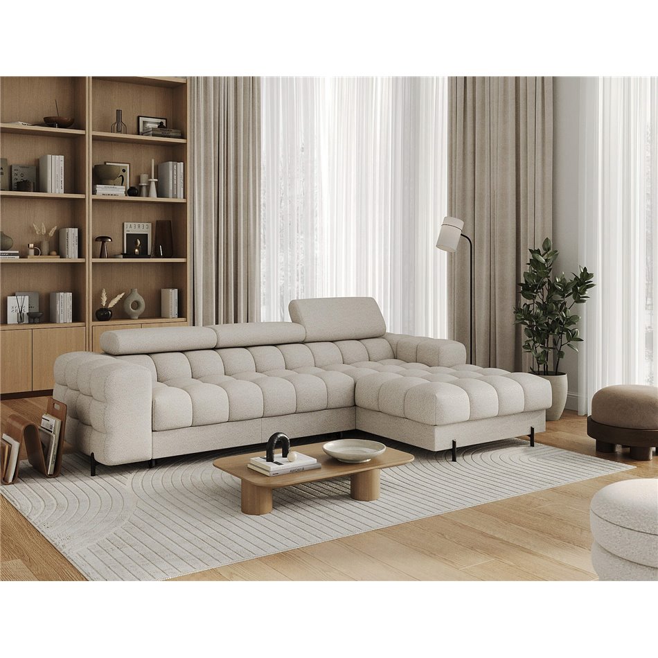 Corner sofa Elferlo R, sleeping function, Royal 18, boucle, beige, H93x285x181cm