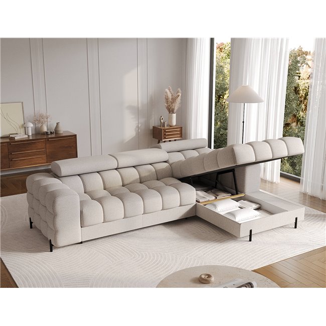 Corner sofa Elferlo R, sleeping function, Royal 18, boucle, beige, H93x285x181cm