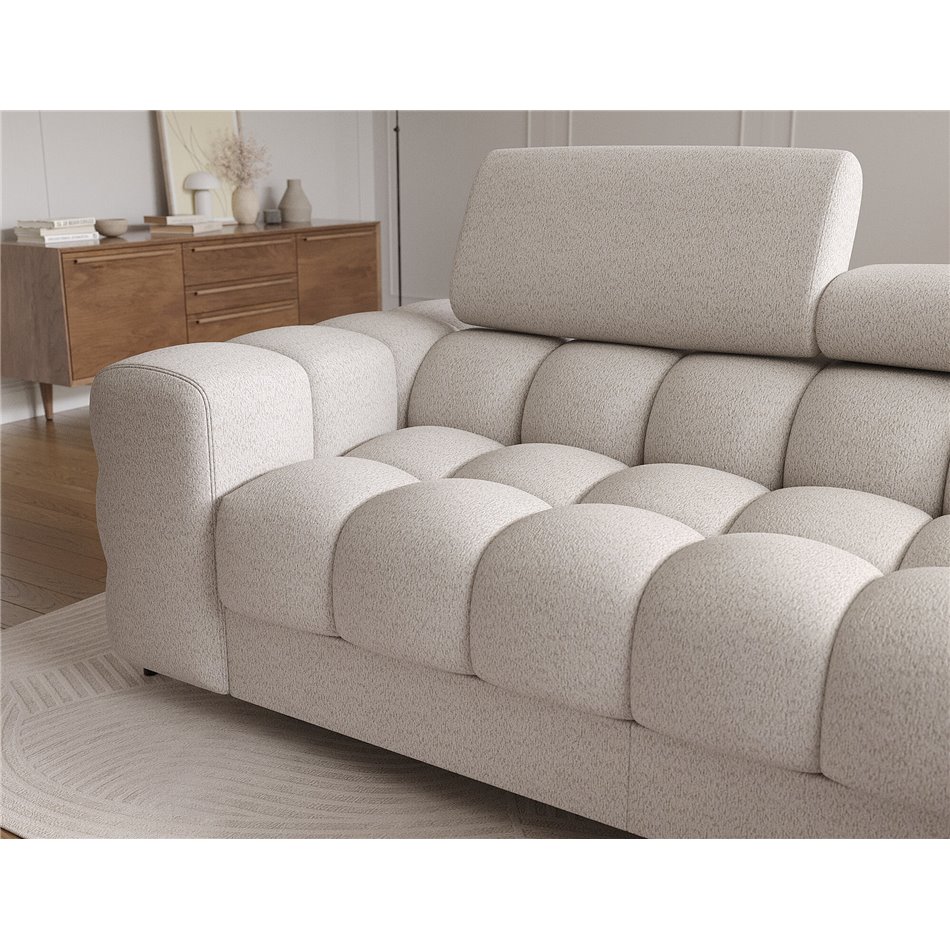 Corner sofa Elferlo R, sleeping function, Royal 18, boucle, beige, H93x285x181cm