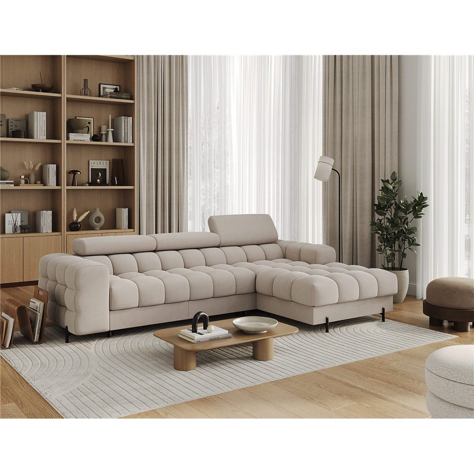 Corner sofa Elferlo R, sleeping function, Sola 18, beige, H93x285x181cm