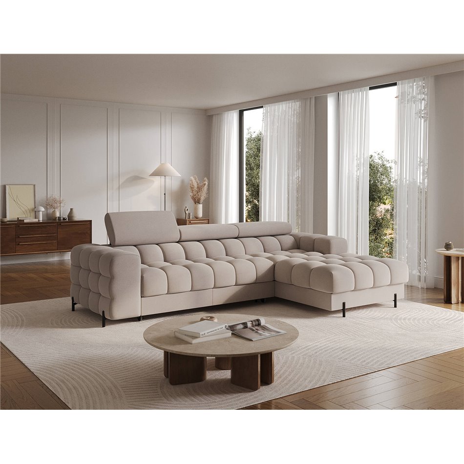 Corner sofa Elferlo R, sleeping function, Sola 18, beige, H93x285x181cm