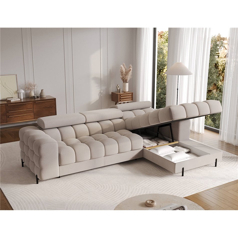 Corner sofa Elferlo R, sleeping function, Sola 18, beige, H93x285x181cm