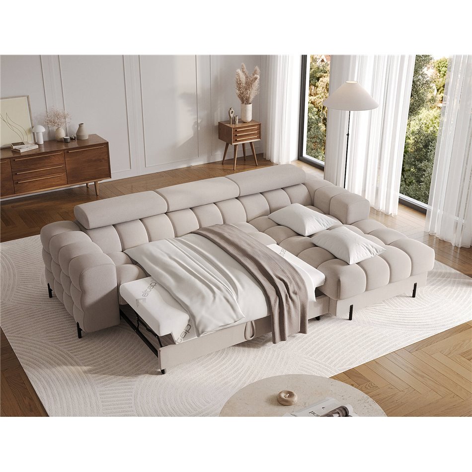Corner sofa Elferlo R, sleeping function, Sola 18, beige, H93x285x181cm