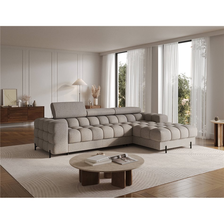 Corner sofa Elferlo R, sleeping function, Royal 20, boucle, beige, H93x285x181cm