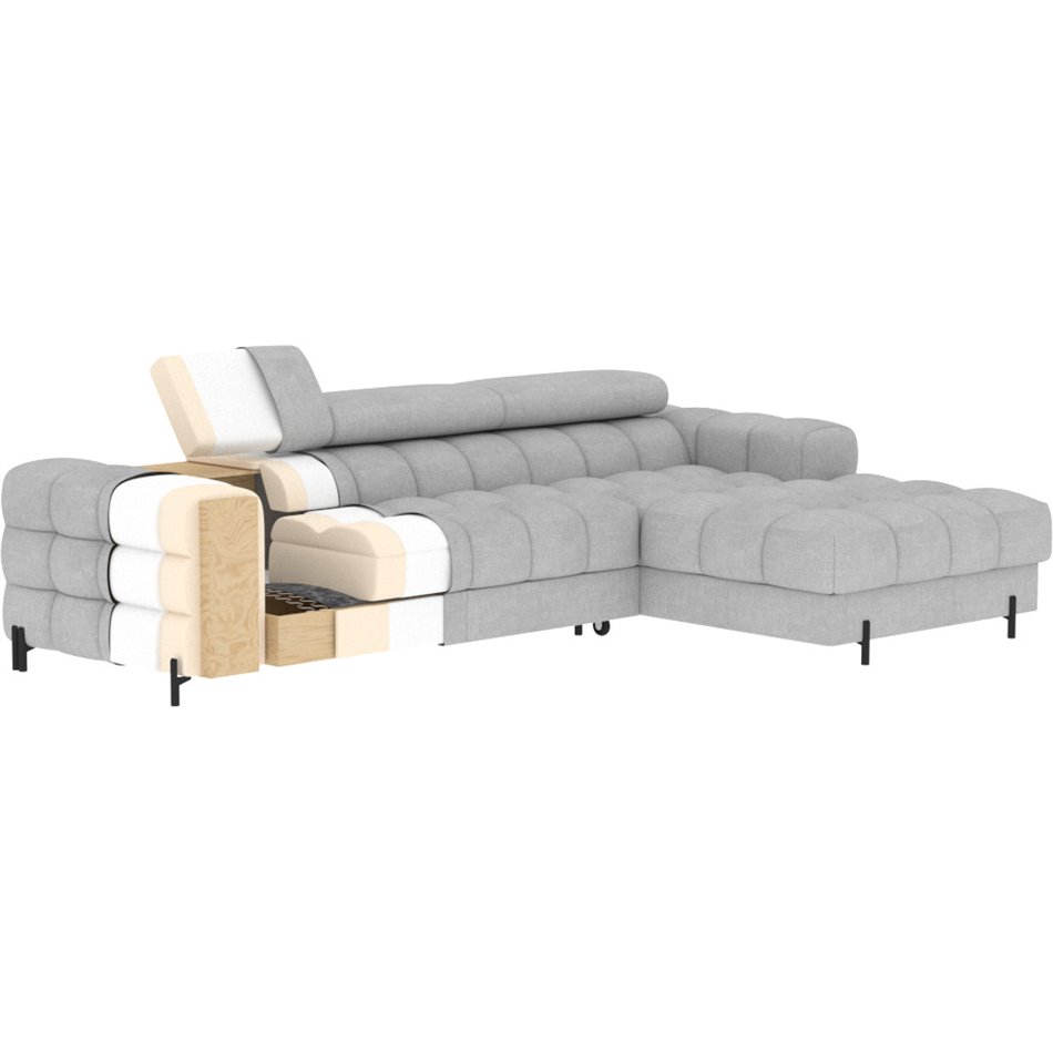 Corner sofa Elferlo R, sleeping function, Royal 20, boucle, beige, H93x285x181cm