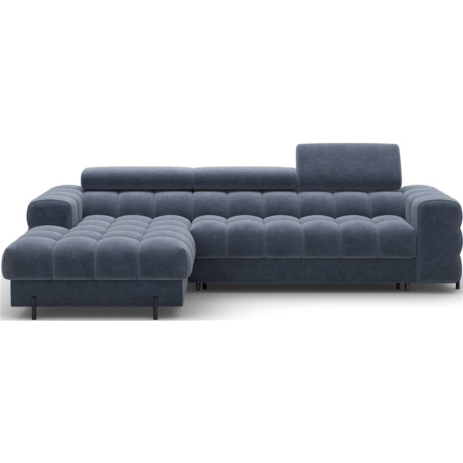 Corner sofa Elferlo L, sleeping function, Aura 40, velvet, blue, H93x285x181cm
