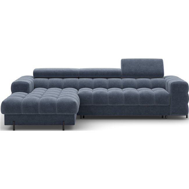 Corner sofa Elferlo L, sleeping function, Aura 40, velvet, blue, H93x285x181cm
