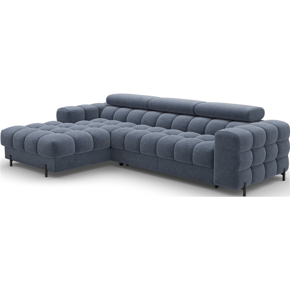 Corner sofa Elferlo L, sleeping function, Aura 40, velvet, blue, H93x285x181cm
