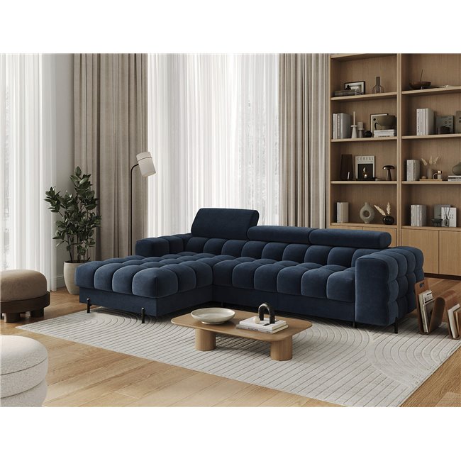 Corner sofa Elferlo L, sleeping function, Aura 40, velvet, blue, H93x285x181cm