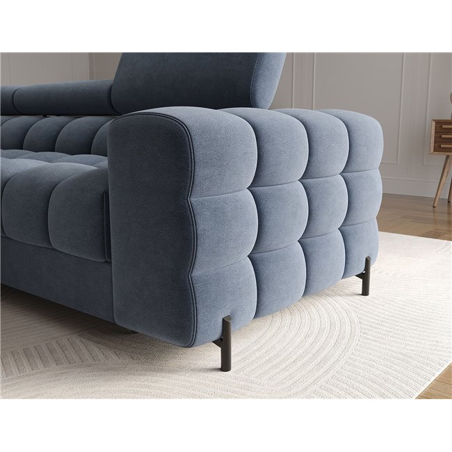 Corner sofa Elferlo L, sleeping function, Aura 40, velvet, blue, H93x285x181cm