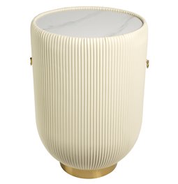 Kavos staliukas Jallo White, sukepintas akmuo/metalas/eko oda, D40cm H60cm