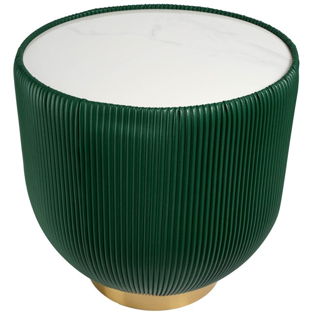 Side table Jello Green, sintered stone/iron/eco leather, D50cm H50cm