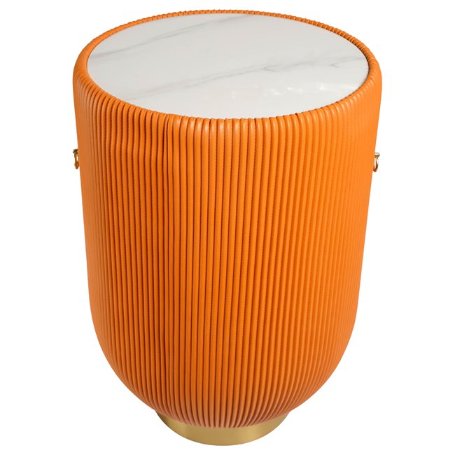 Coffee table Jallo Orange, sintered stone/iron/eco leather, D40cm H60cm