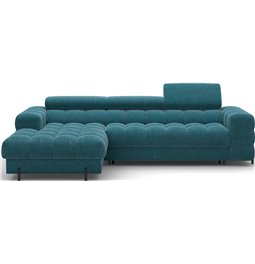 Corner sofa Elferlo L, sleeping function, Amore 40, boucle, blue, H93x285x181cm
