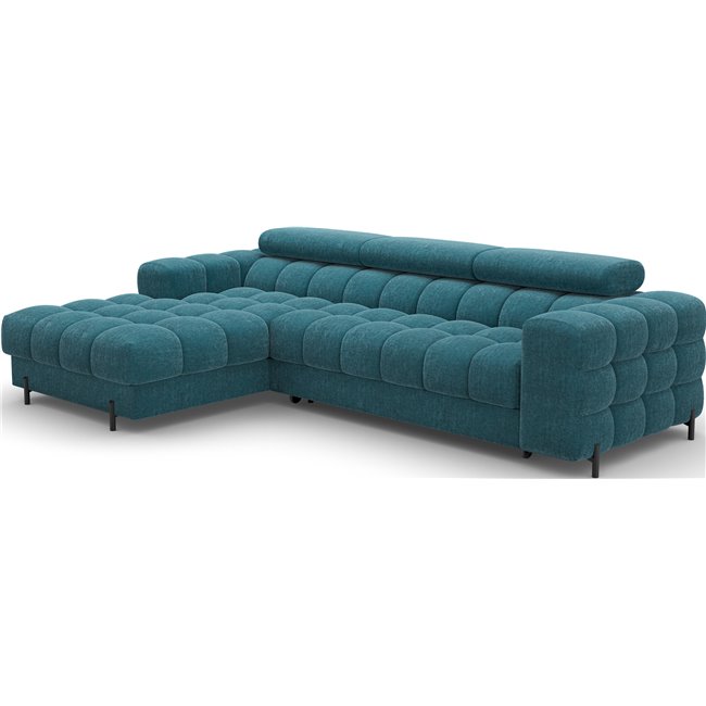 Corner sofa Elferlo L, sleeping function, Amore 40, boucle, blue, H93x285x181cm