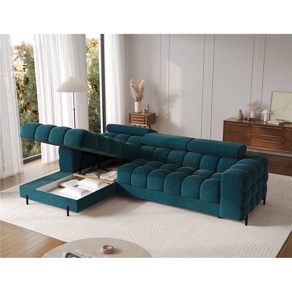 Corner sofa Elferlo L, sleeping function, Amore 40, boucle, blue, H93x285x181cm