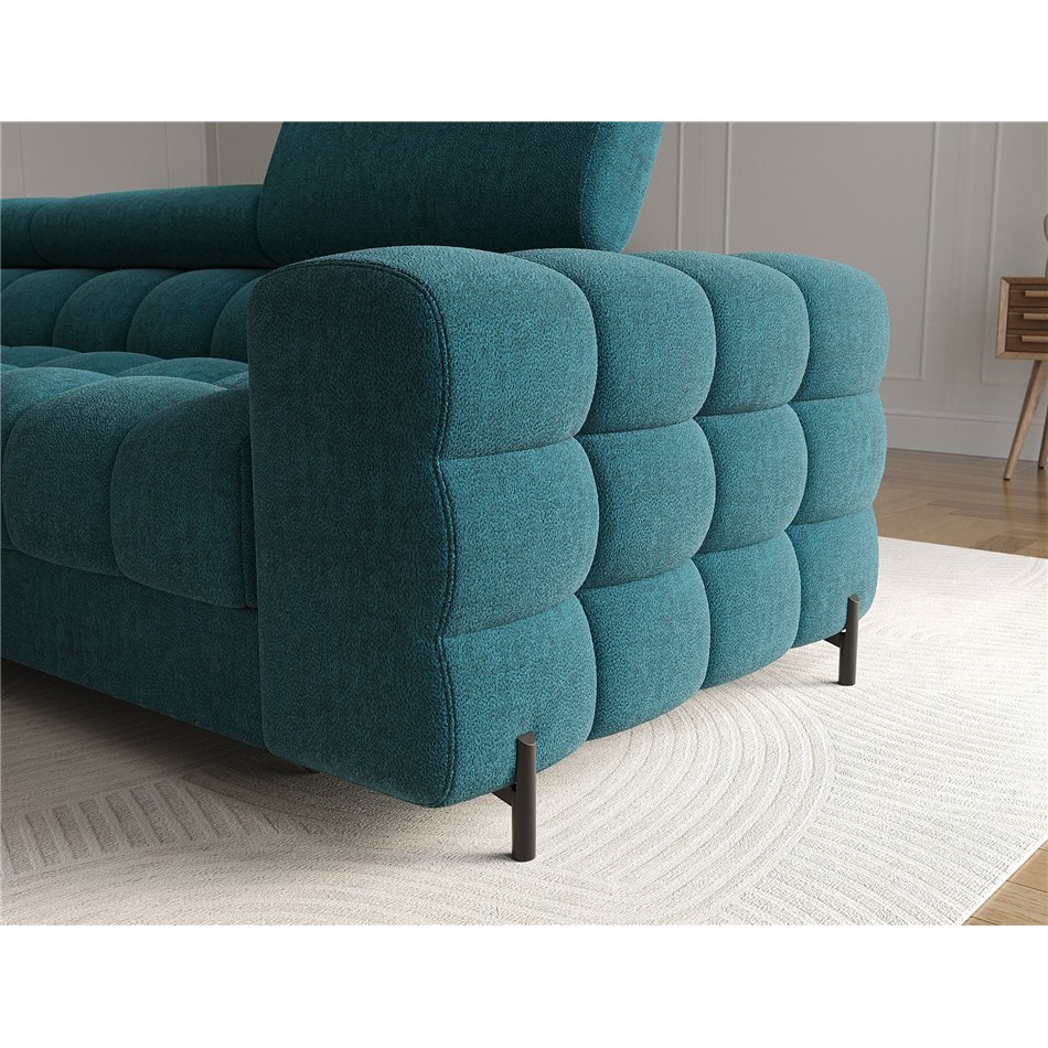 Corner sofa Elferlo L, sleeping function, Amore 40, boucle, blue, H93x285x181cm