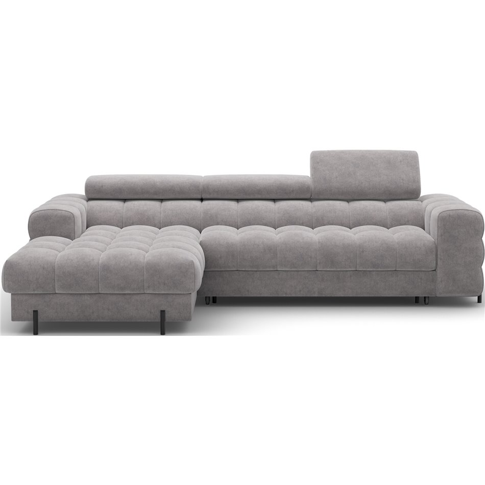 Corner sofa Elferlo L, sleeping function, Aura 04, velvet, grey, H93x285x181cm