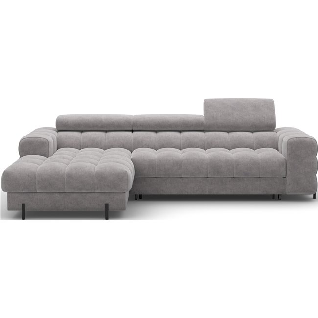 Corner sofa Elferlo L, sleeping function, Aura 04, velvet, grey, H93x285x181cm