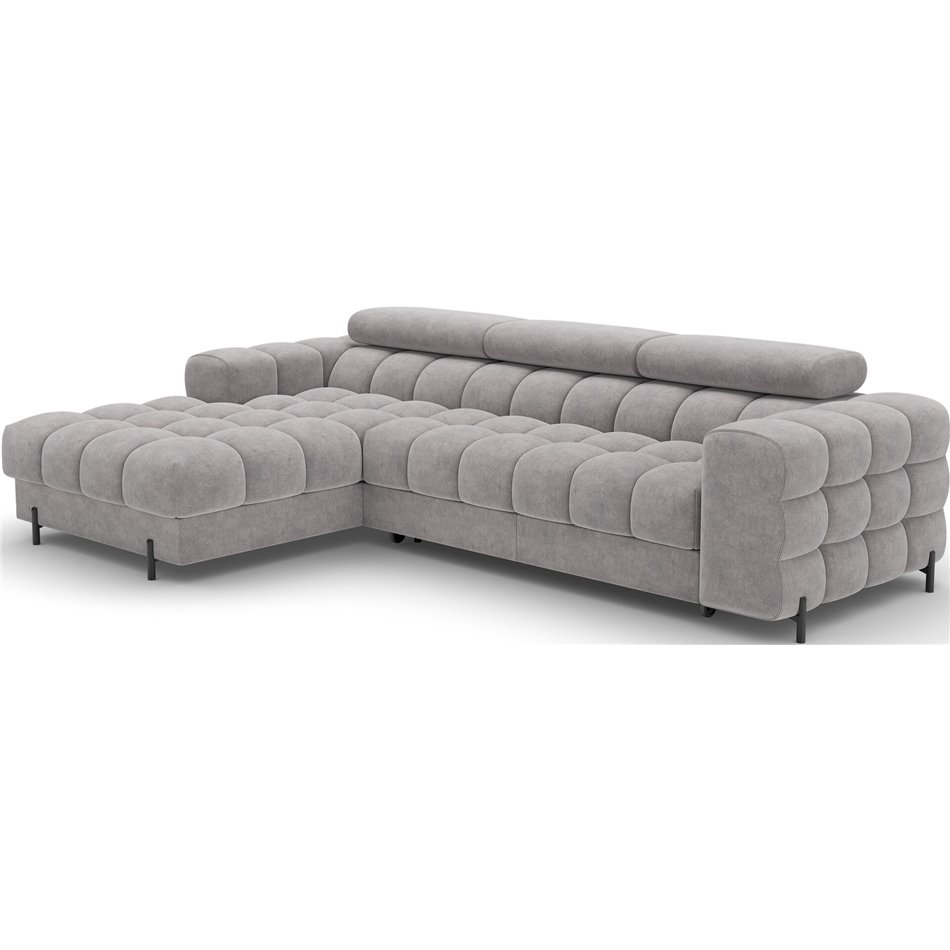 Corner sofa Elferlo L, sleeping function, Aura 04, velvet, grey, H93x285x181cm