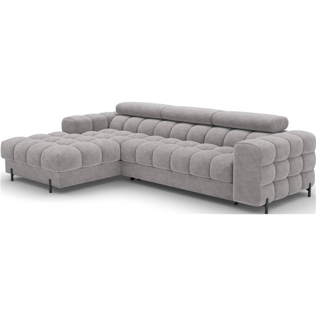 Corner sofa Elferlo L, sleeping function, Aura 04, velvet, grey, H93x285x181cm