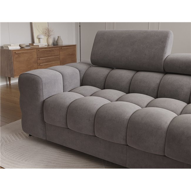 Corner sofa Elferlo L, sleeping function, Aura 04, velvet, grey, H93x285x181cm