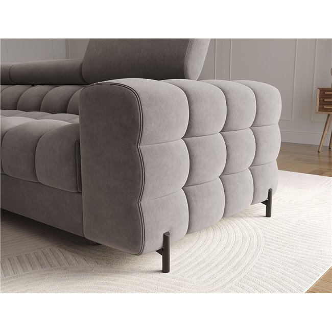 Corner sofa Elferlo L, sleeping function, Aura 04, velvet, grey, H93x285x181cm