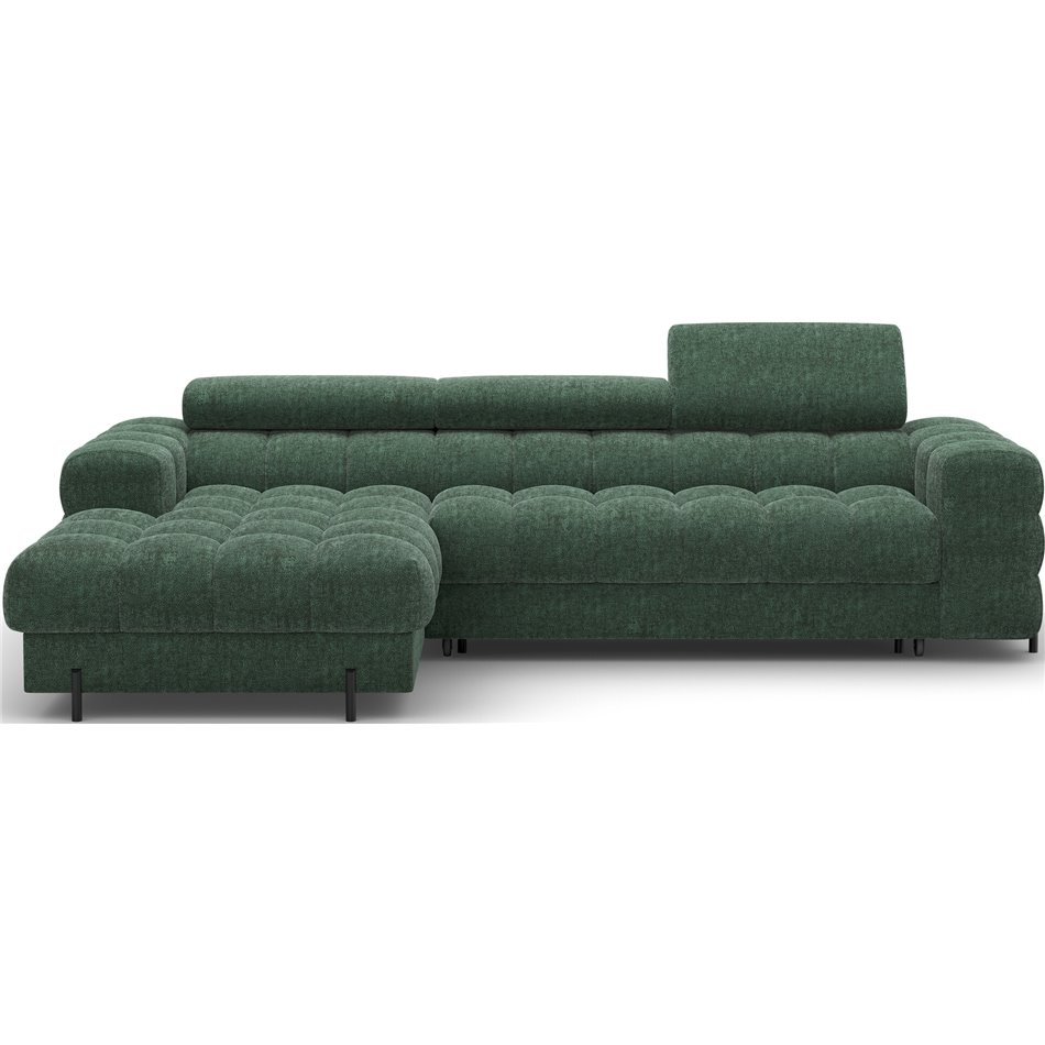 Corner sofa Elferlo L, sleeping function, Amore 35, boucle, green, H93x285x181cm
