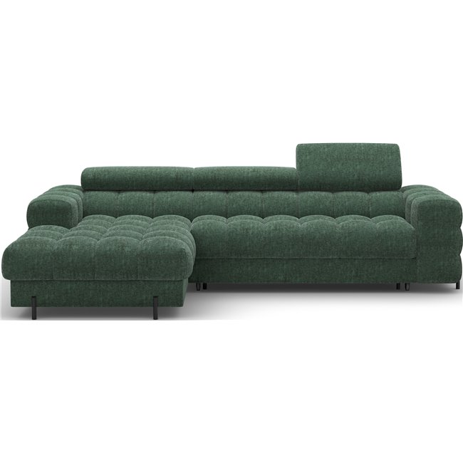 Corner sofa Elferlo L, sleeping function, Amore 35, boucle, green, H93x285x181cm