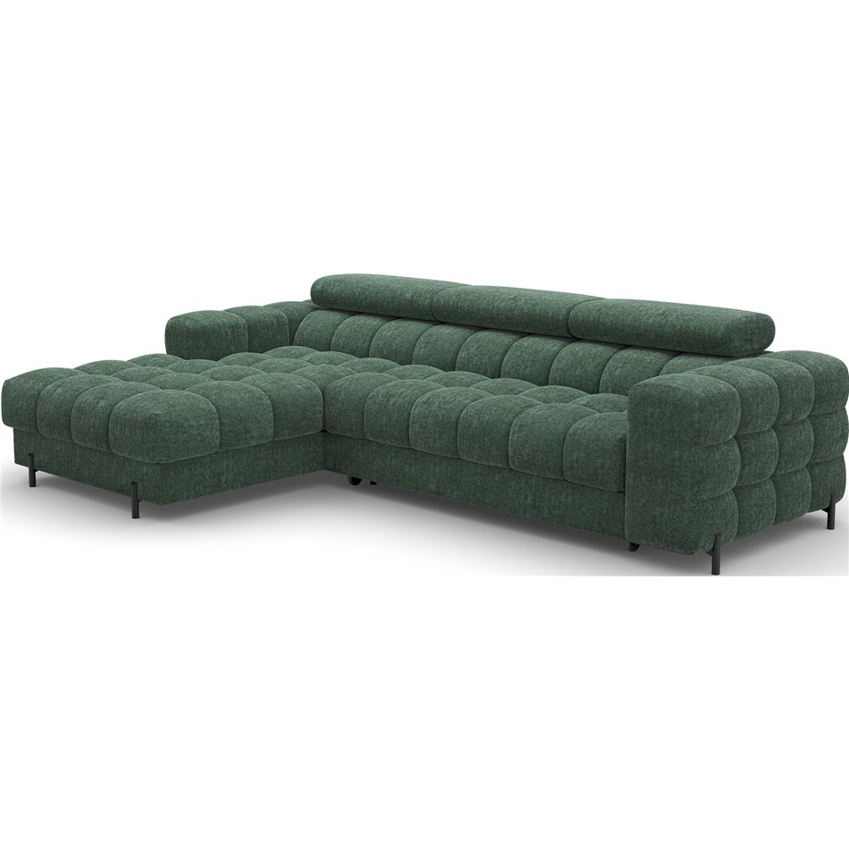 Corner sofa Elferlo L, sleeping function, Amore 35, boucle, green, H93x285x181cm