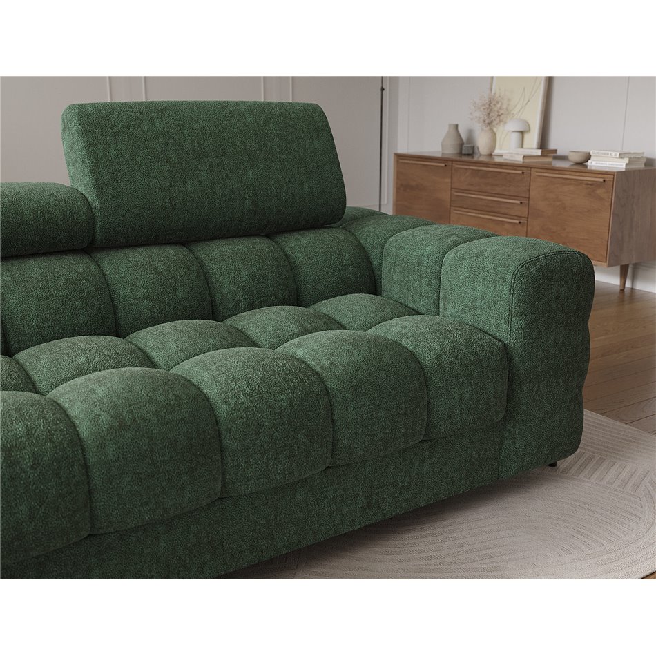 Corner sofa Elferlo L, sleeping function, Amore 35, boucle, green, H93x285x181cm