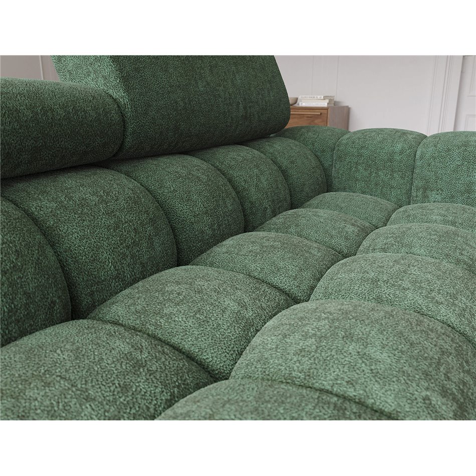 Corner sofa Elferlo L, sleeping function, Amore 35, boucle, green, H93x285x181cm