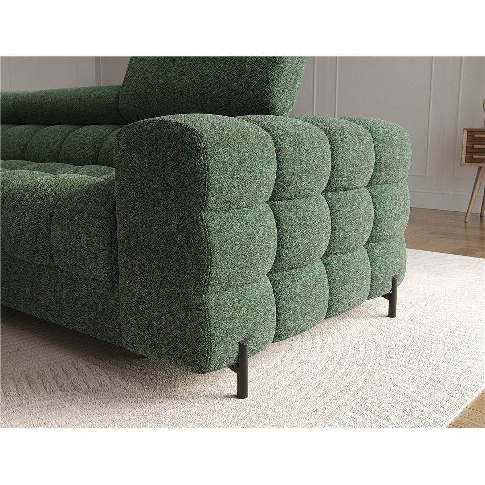 Corner sofa Elferlo L, sleeping function, Amore 35, boucle, green, H93x285x181cm