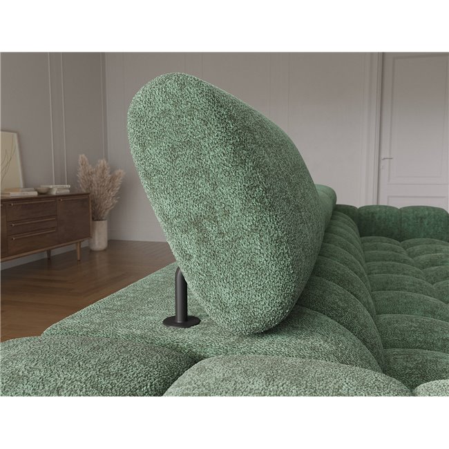 Corner sofa Elferlo L, sleeping function, Amore 35, boucle, green, H93x285x181cm